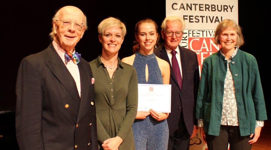 2023 young musicians' bursary competition winner cora hewitt with judges