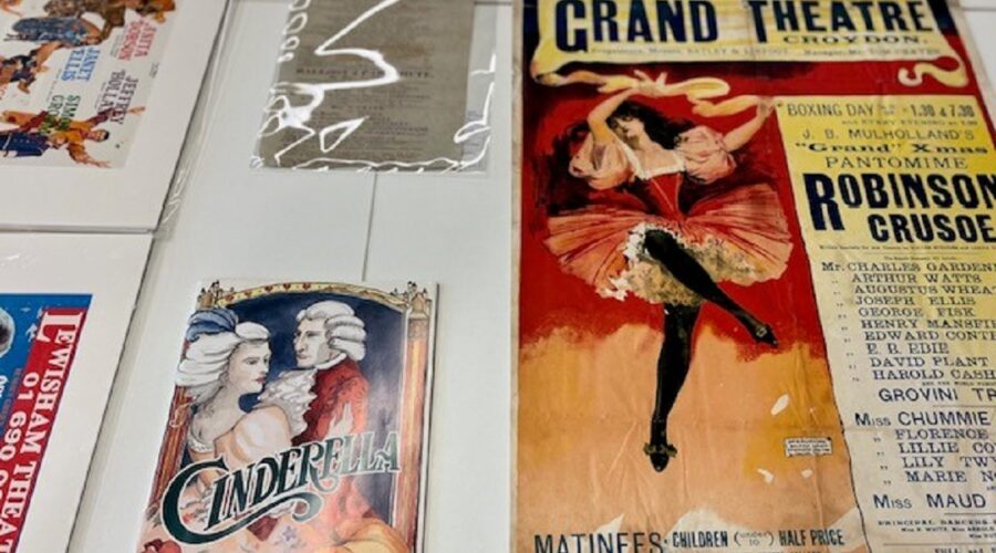 Image of vintage pantomine programmes including cinderela and Robinson Crueso